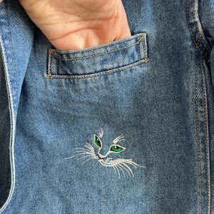 Haik's Vintage Denim Blazer with Cat Face Embroidery 100% Cotton